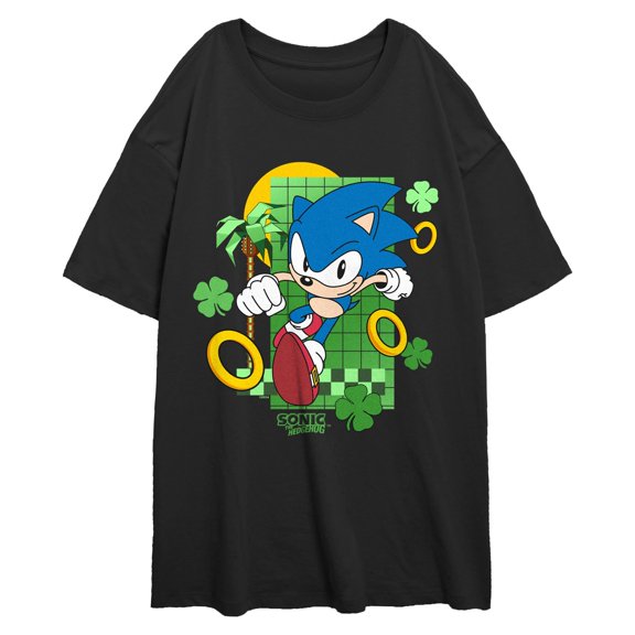 Junior's Sonic the Hedgehog Colorful Clover Rings Graphic T-Shirt