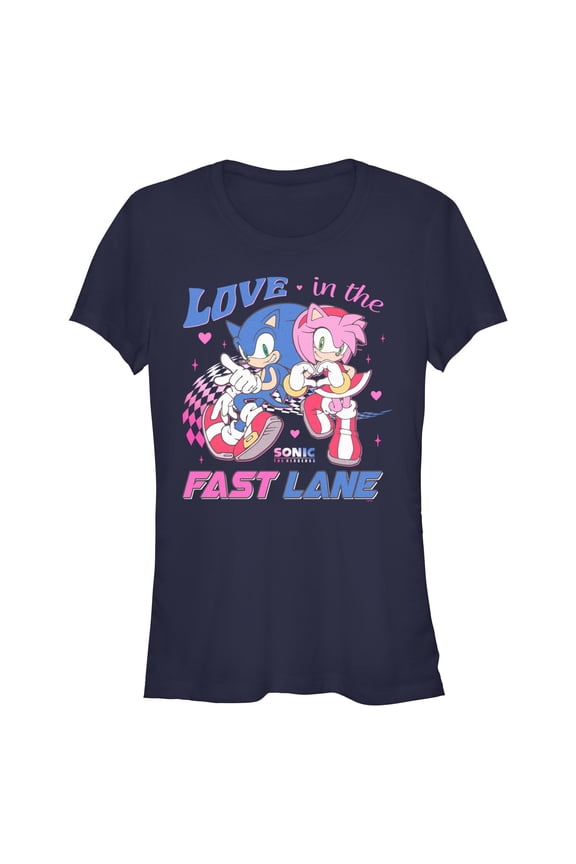 Junior's Sonic the Hedgehog Pink And Blue In The Fast Lane Graphic T-Shirt