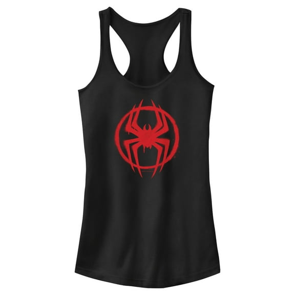 Junior's Spider-Man: Across the Spider-Verse Graffiti Spider Logo Racerback Tank Top Black 2X Large