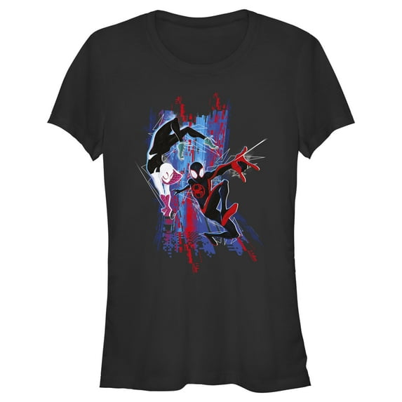 Junior's Spider-Man: Across the Spider-Verse Miles Morales and Spider Gwen Graphic Tee Black Large