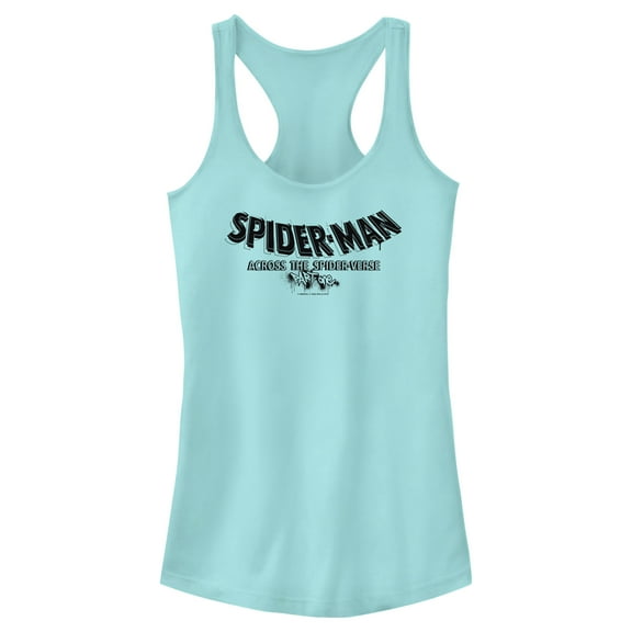 Junior's Spider-Man: Across the Spider-Verse Movie Logo Black Racerback Tank Top Cancun Medium