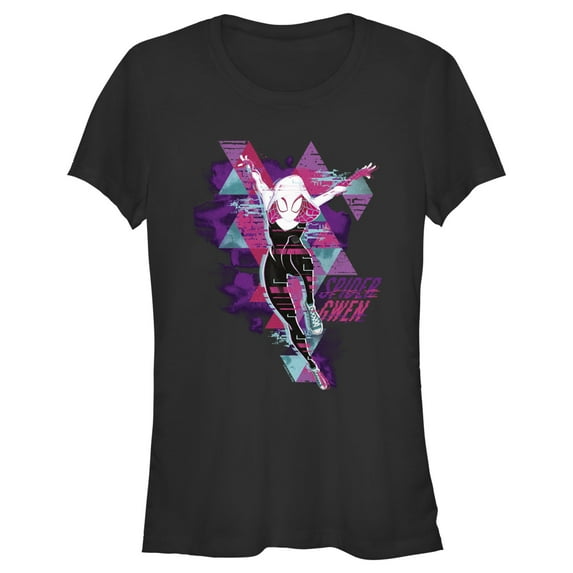 Junior's Spider-Man: Across the Spider-Verse Spider Gwen Glitch Graphic Tee Black Small