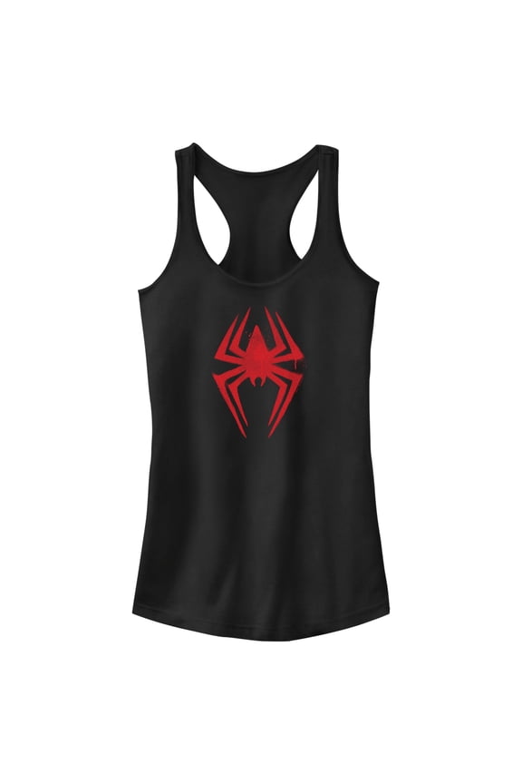 Junior's Spider-Man: Across the Spider-Verse Spray Paint Spider Logo Racerback Tank Top Black X Small