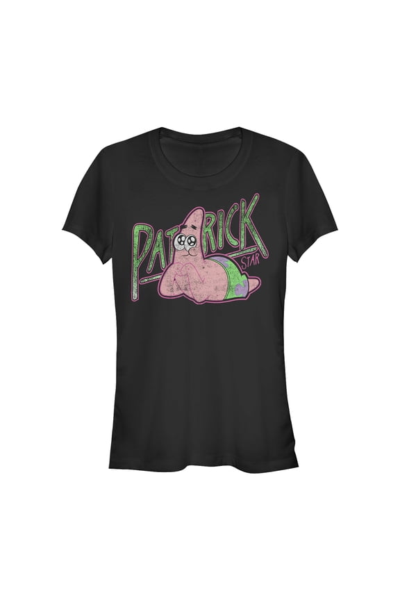Junior's SpongeBob SquarePants Adorable Patrick Star Graphic Tee Black X Large