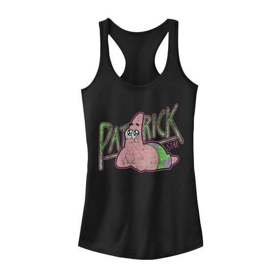 Junior's SpongeBob SquarePants Adorable Patrick Star Racerback Tank Top Black Medium