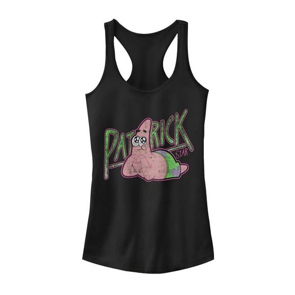 Junior's SpongeBob SquarePants Adorable Patrick Star  Racerback Tank Top Black X Small