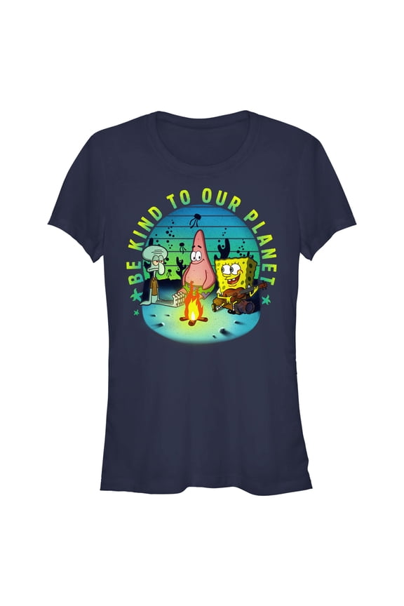 Junior's SpongeBob SquarePants Be Kind to Our Planet Graphic Tee Navy Blue Large