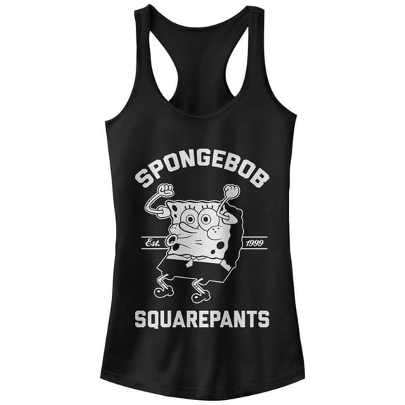 Junior's SpongeBob SquarePants Cheer Est. 1999  Racerback Tank Top Black Medium