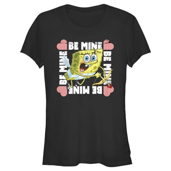 Junior's SpongeBob SquarePants Cupid Be Mine  Graphic Tee Black Small