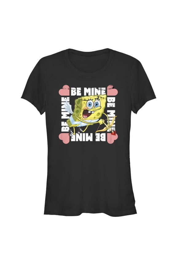 Junior's SpongeBob SquarePants Cupid Be Mine  Graphic Tee Black Small