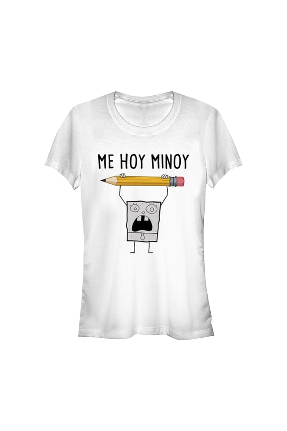 Junior's SpongeBob SquarePants DoodleBob Me Hoy Minoy Graphic Tee White Large
