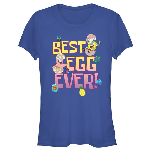 Junior's SpongeBob SquarePants Easter Best Egg Ever Friends  Graphic Tee Royal Blue Large
