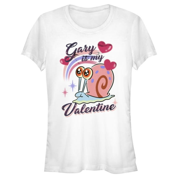 Junior's SpongeBob SquarePants Gary is My Valentine Graphic Tee White Small