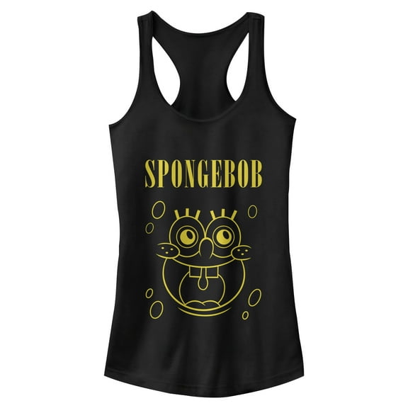 Junior's SpongeBob SquarePants Happy Face  Racerback Tank Top Black Medium