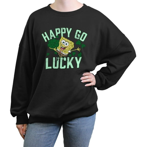 Junior's SpongeBob SquarePants Happy Go Lucky Shamrocks Sweatshirt