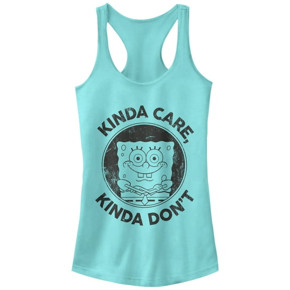 Junior's SpongeBob SquarePants Kinda Care Kinda Don't  Racerback Tank Top Cancun X Large
