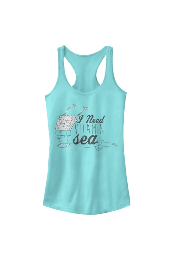Junior's SpongeBob SquarePants Need Vitamin Sea Racerback Tank Top Cancun Medium