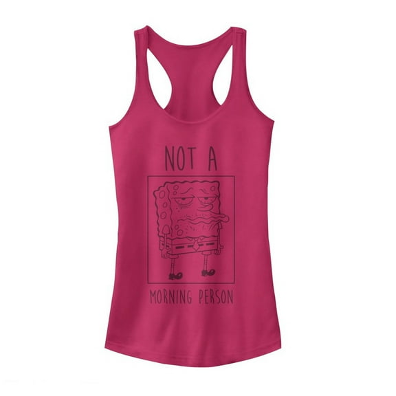 Junior's SpongeBob SquarePants Not a Morning Person  Racerback Tank Top Dark Pink Large