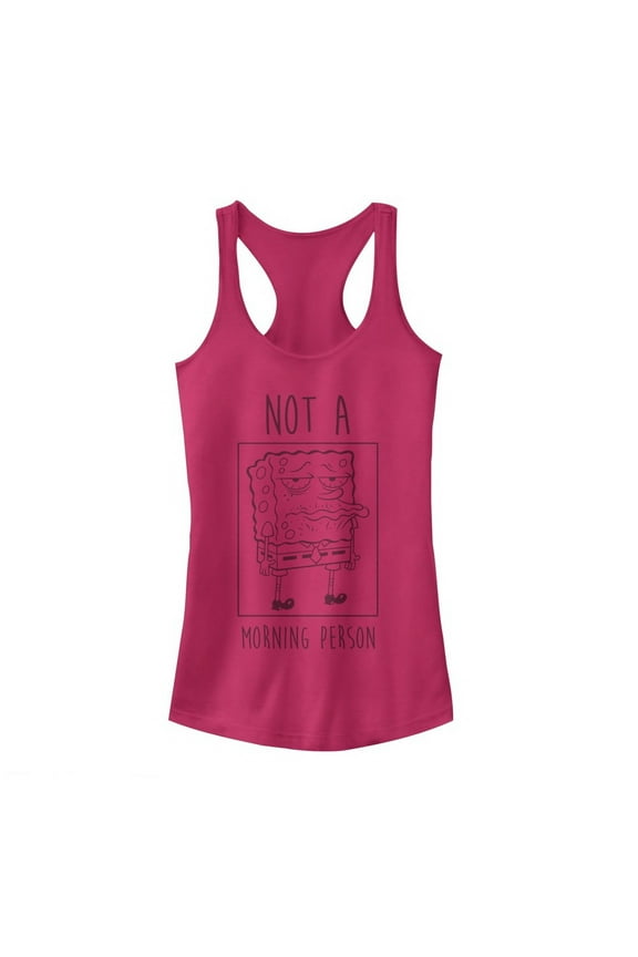 Junior's SpongeBob SquarePants Not a Morning Person Racerback Tank Top Dark Pink Large