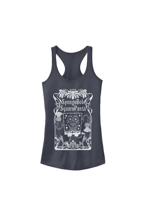 Junior's SpongeBob SquarePants Nouveau Dance Racerback Tank Top Indigo Large