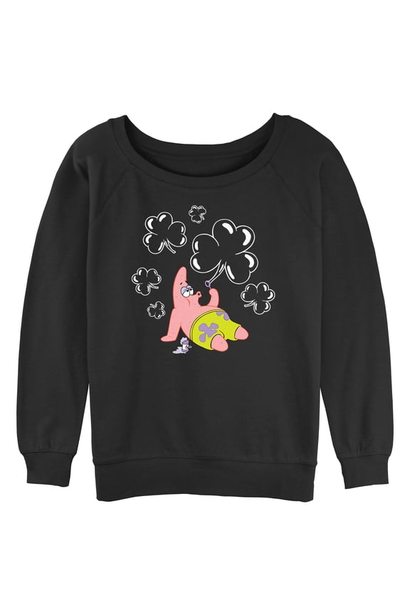 Junior's SpongeBob SquarePants Patrick Star Shamrock Bubbles Sweatshirt