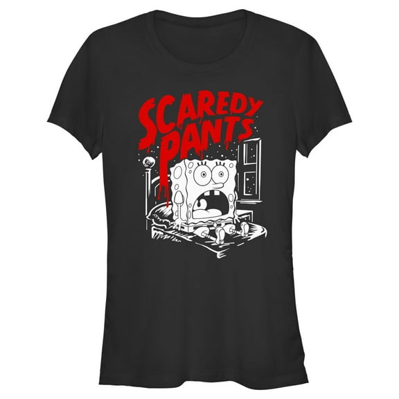 Junior's SpongeBob SquarePants Scaredy Pants Graphic Tee Black Large