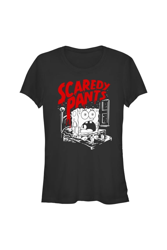 Junior's SpongeBob SquarePants Scaredy Pants Graphic Tee Black Small