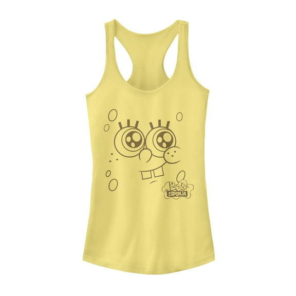 Junior's SpongeBob SquarePants Smiling Face  Racerback Tank Top Banana Medium