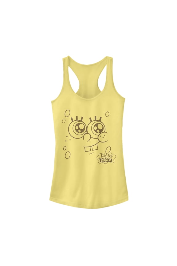 Junior's SpongeBob SquarePants Smiling Face Racerback Tank Top Banana Medium