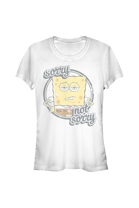 Junior's SpongeBob SquarePants Sorry Not Sorry  Graphic Tee White Large