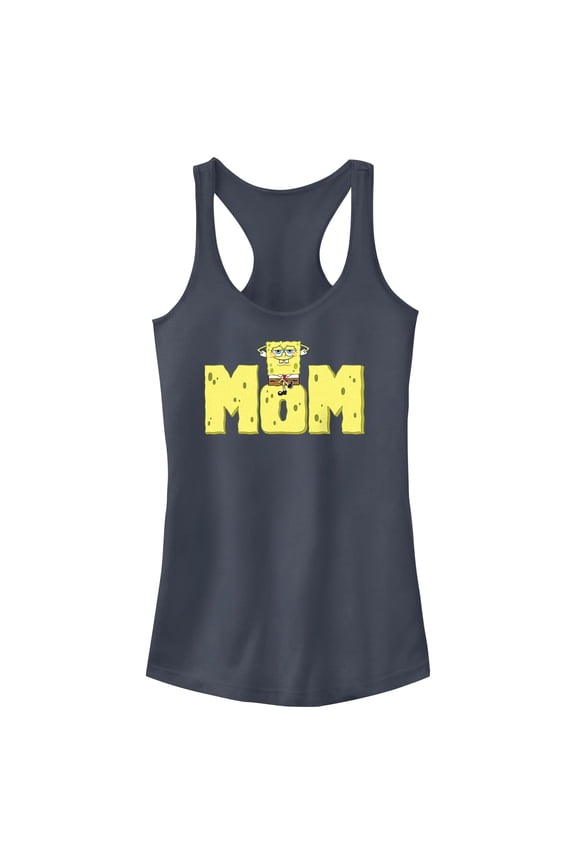 Junior's SpongeBob SquarePants Sponge Mom  Racerback Tank Top Indigo X Large