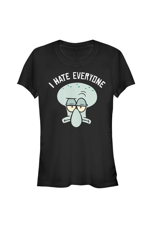 Junior's SpongeBob SquarePants Squidward Hates Everyone Graphic Tee Black Small