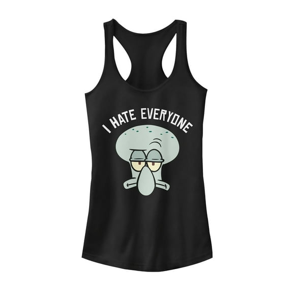 Junior's SpongeBob SquarePants Squidward Hates Everyone  Racerback Tank Top Black Medium