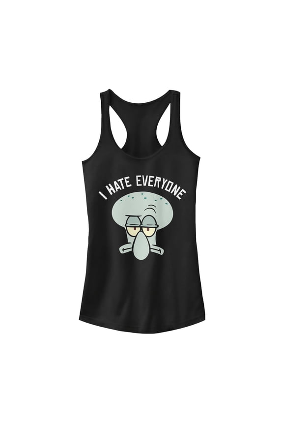 Junior's SpongeBob SquarePants Squidward Hates Everyone Racerback Tank Top Black Medium