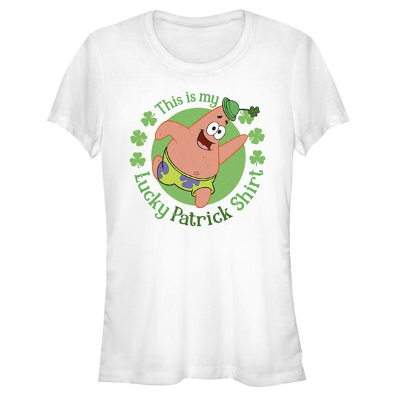 Junior's SpongeBob SquarePants St. Patrick's Day This is my Lucky Patrick Shirt Graphic Tee White Large