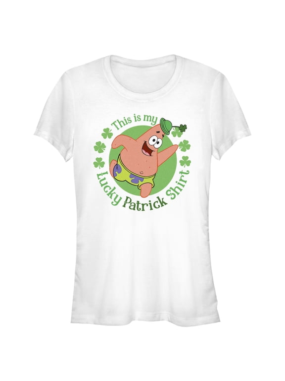 Junior's SpongeBob SquarePants St. Patrick's Day This is my Lucky Patrick Shirt Graphic Tee White Small