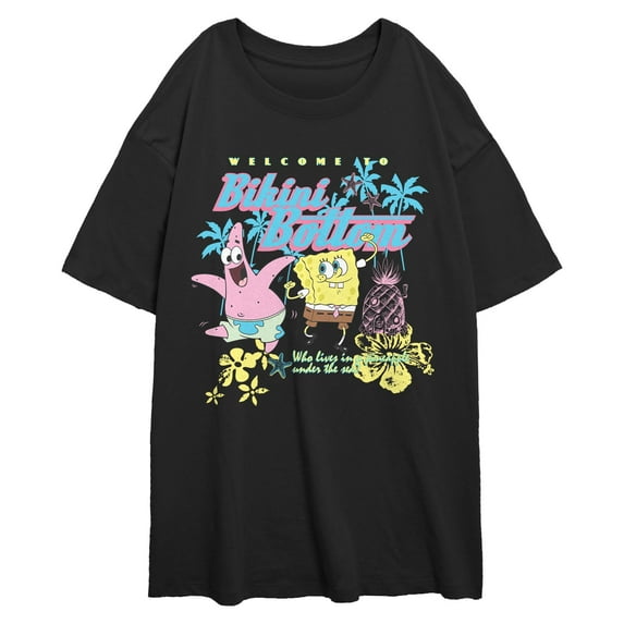 Junior's SpongeBob SquarePants Welcome to Bikini Bottom Floral Graphic T-Shirt