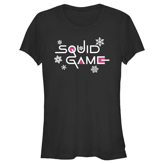 Junior's Squid Game Christmas Snowflake Logo Graphic Tee Black Large