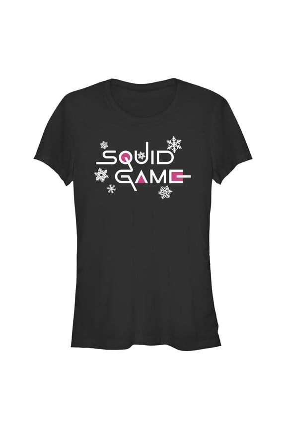 Junior's Squid Game Christmas Snowflake Logo Graphic Tee Black Large