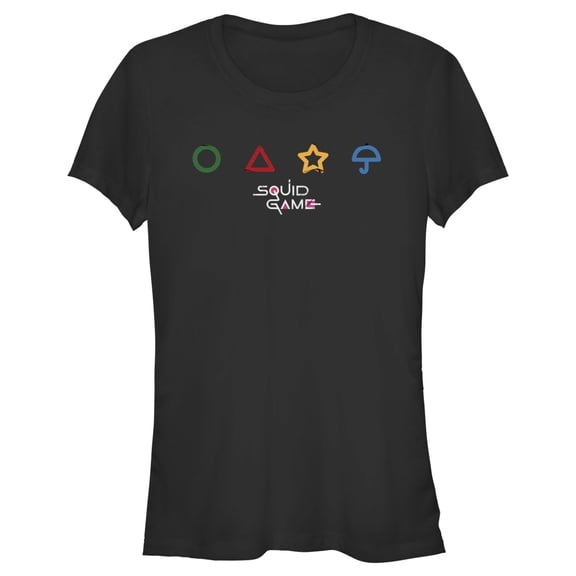 Junior's Squid Game Colorful Symbols Graphic Tee Black Medium
