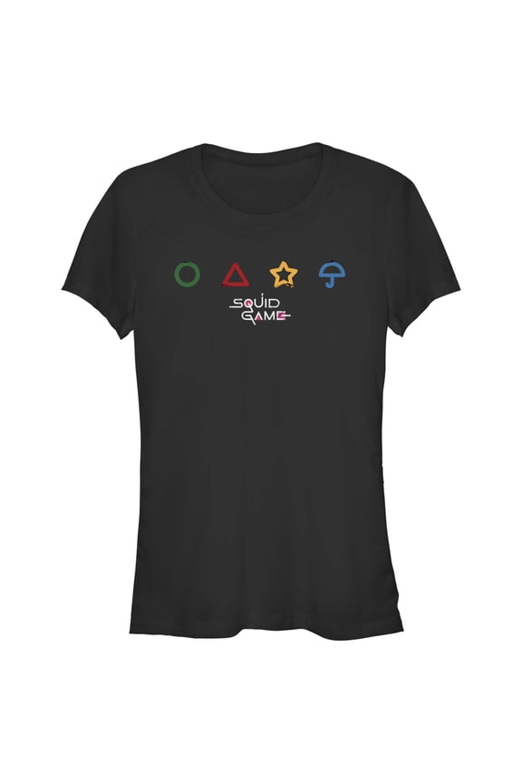Junior's Squid Game Colorful Symbols Graphic Tee Black Small