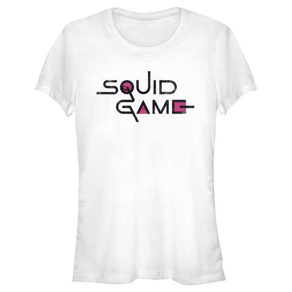 Junior's Squid Game Distressed Logo White Graphic Tee White Small