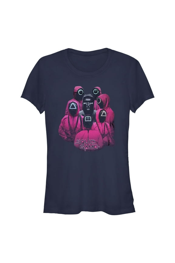 Junior's Squid Game Front Man and Guards Graphic Tee Navy Blue Small