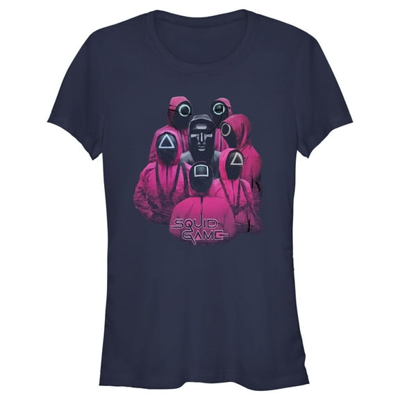 Junior's Squid Game Front Man and Guards Graphic Tee Navy Blue Small