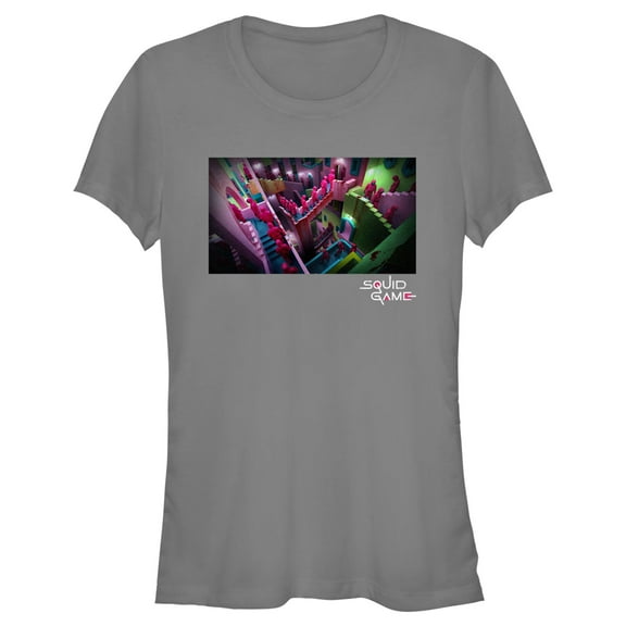 Junior's Squid Game Guards on Staircase Graphic Tee Charcoal X Large