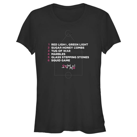 Junior's Squid Game List of Games Graphic Tee Black Small