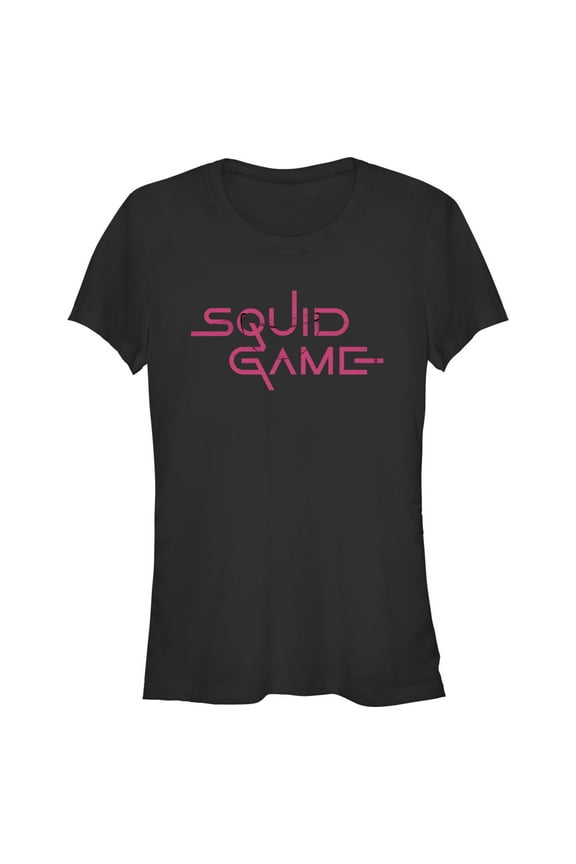 Junior's Squid Game Logo Pink Graphic Tee Black 2X Large