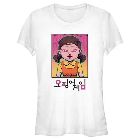 Junior's Squid Game Neon Doll Graphic Tee White Medium