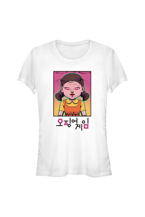 Junior's Squid Game Neon Doll Graphic Tee White Small