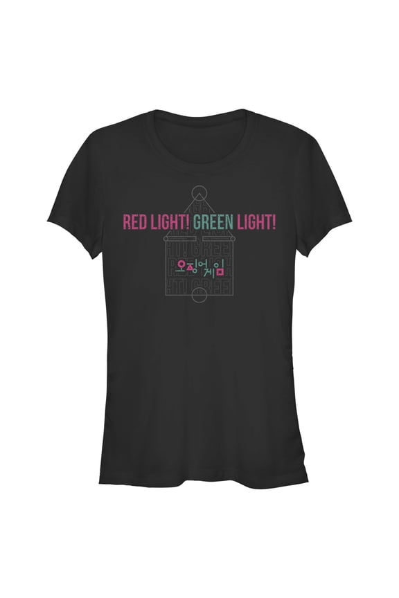 Junior's Squid Game Red Light Green Light Graphic Tee Black Medium